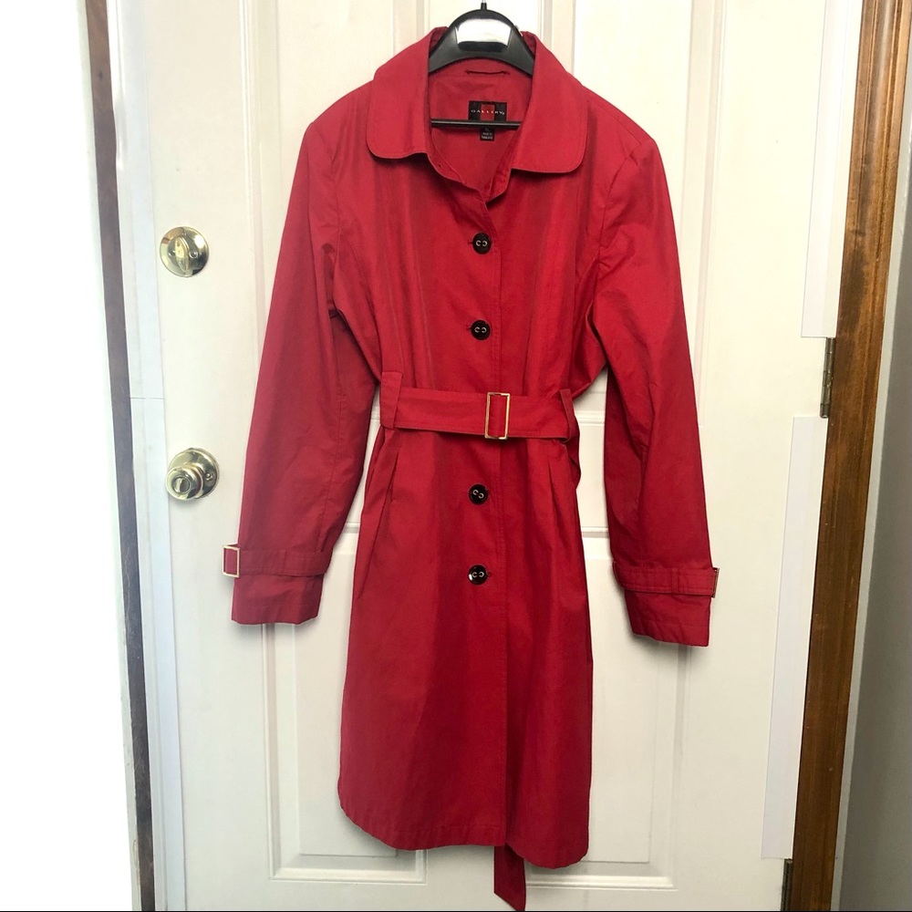 Gallery Red Trench Rain Coat with Belt